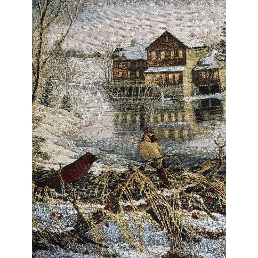 Winter Scene Throw Blanket Cardinals Water Wheel House 57